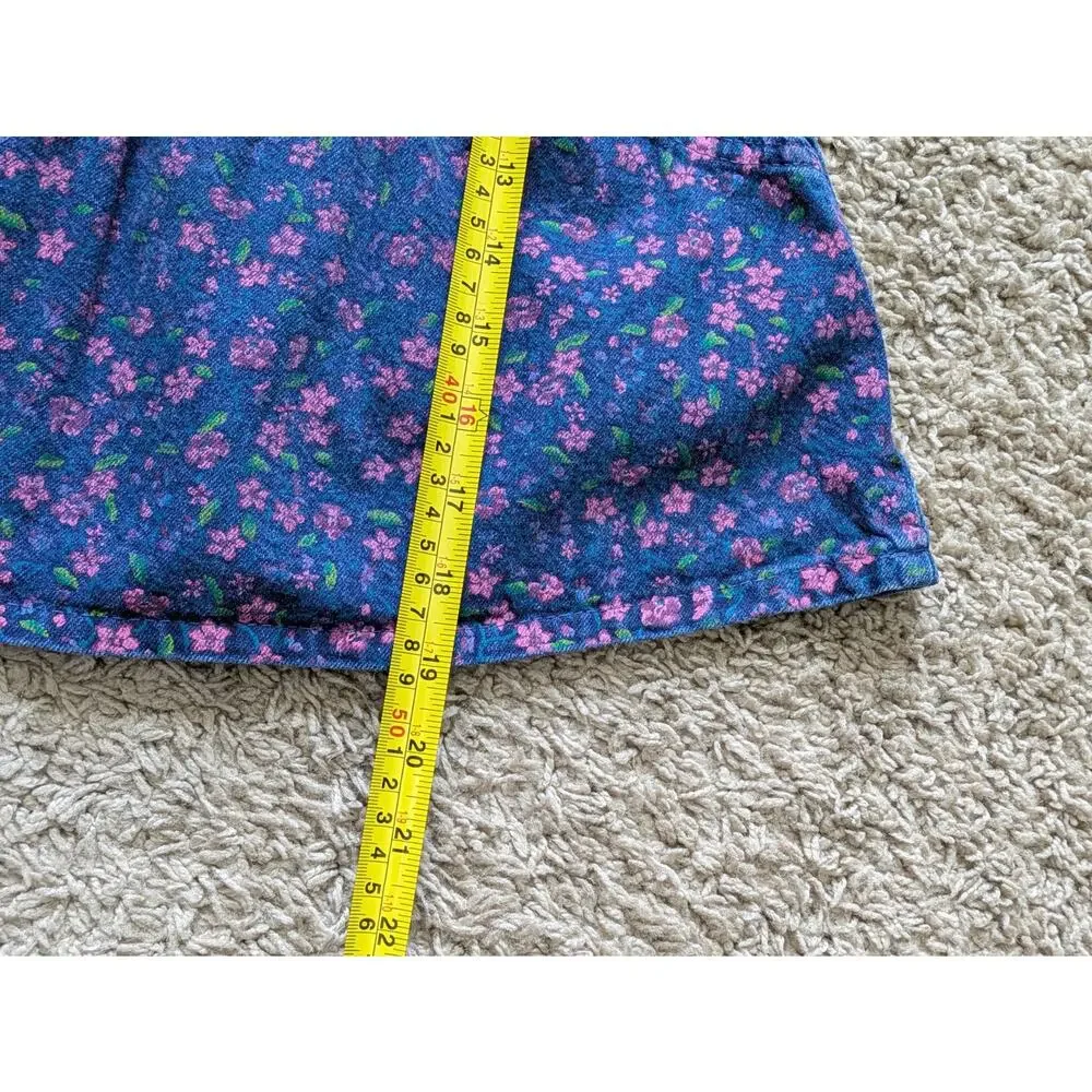 Vintage OshKosh B'gosh Overall Dress Girl 2T Denim Dark Floral Retro 90S Cotton